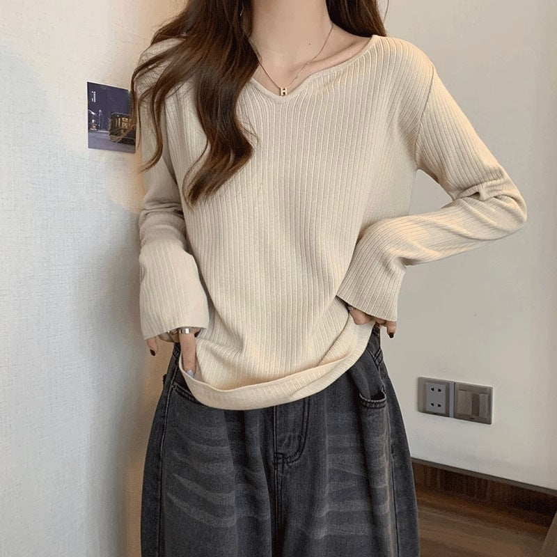 Damen lässiges Langarmshirt mit feiner Rippstruktur Drune