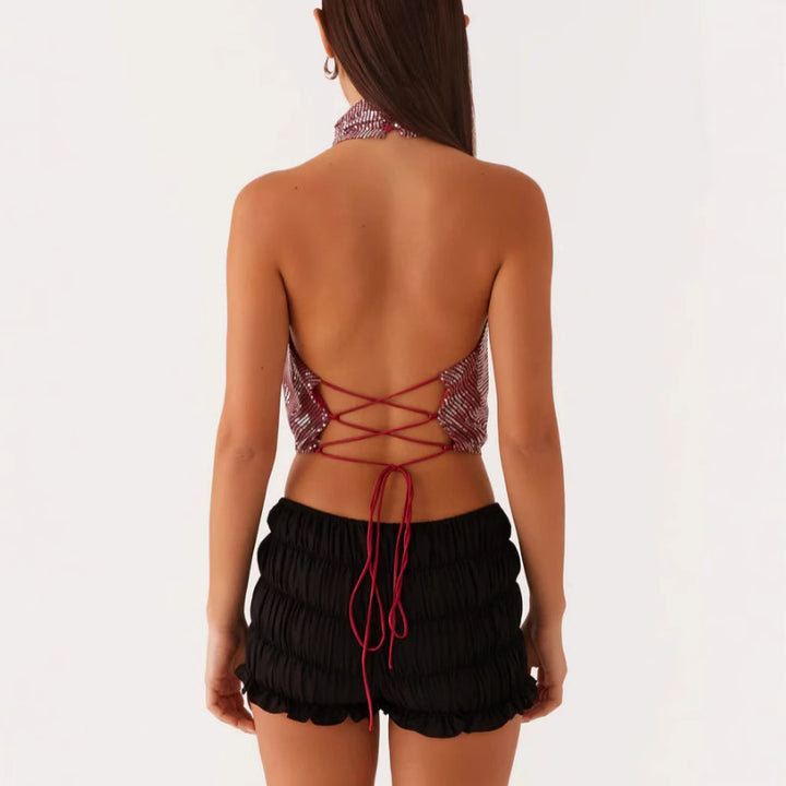 Damen Glamouröses Oberteil mit schickem Drapierungsdetail und Choker-Ausschnitt Drune