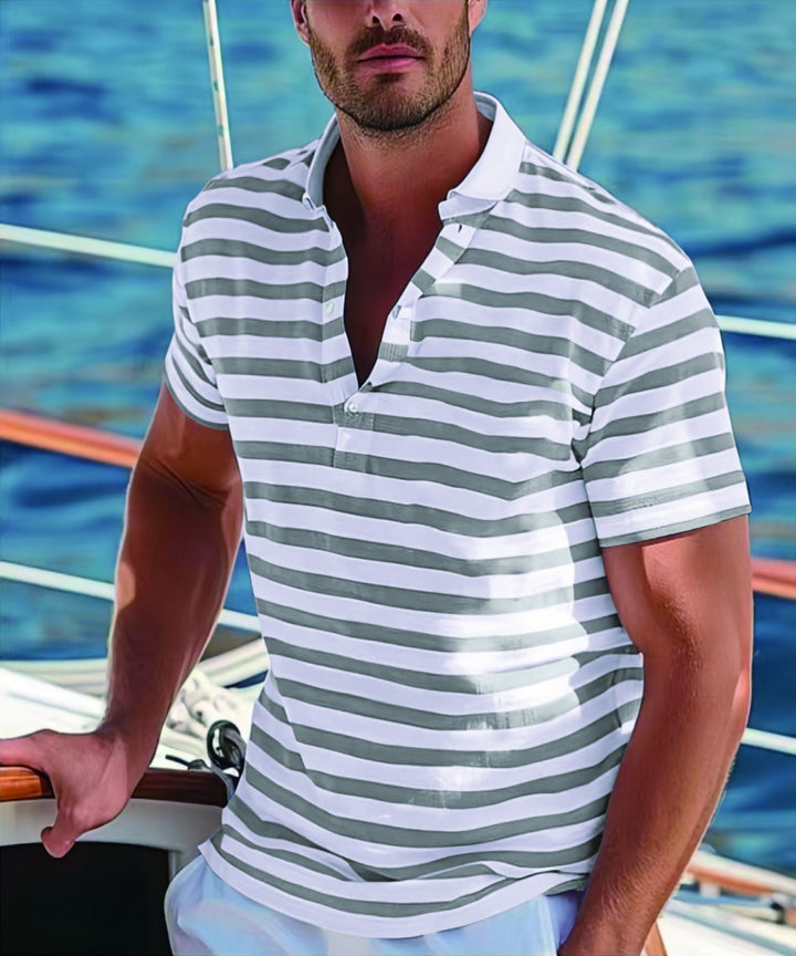 Herren Poloshirt mit modernem Nautikstreifen und kurzem Stehkragen Drune