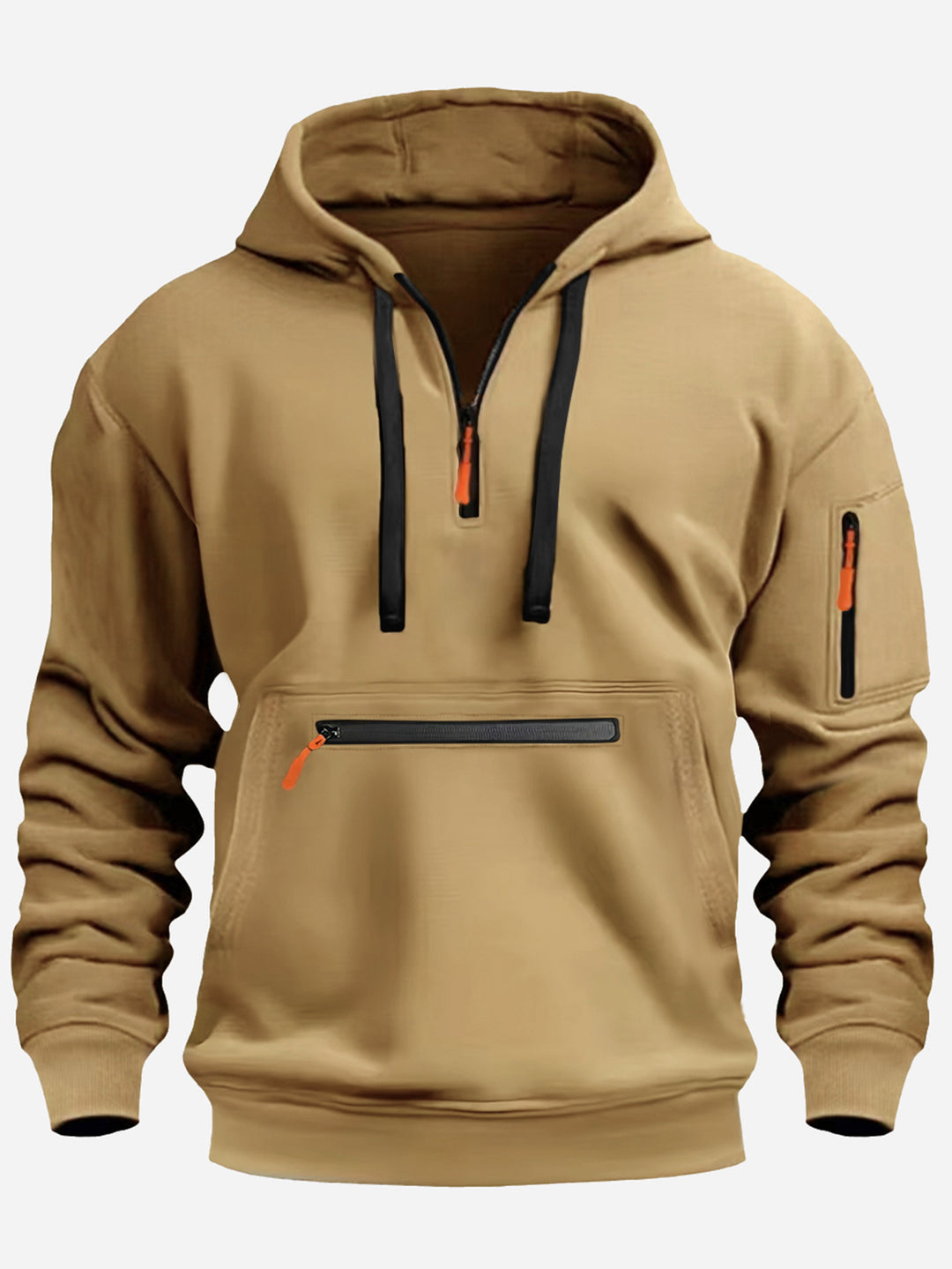 Herren nan technischer Halbzip Kapuzenpullover mit frontaler Reißverschlusstasche und Ärmel-Tasche Drune