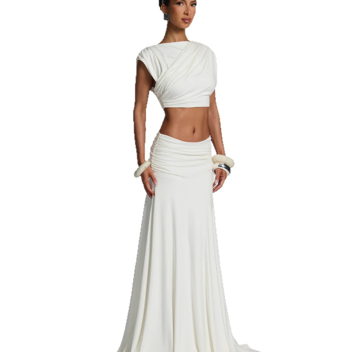 Damen Elegantes Wickelkleid mit drapiertem Oberteil und fließendem Rock Drune