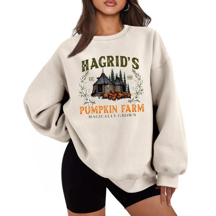 Damen Sweatshirt mit gemütlichem Rundhalsausschnitt und herbstlichem Kürbis-Motiv Drune