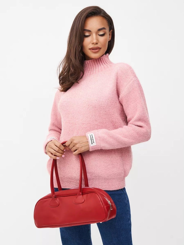 Damen Modischer Pullover mit hohem Kragen und strukturiertem Strick Drune