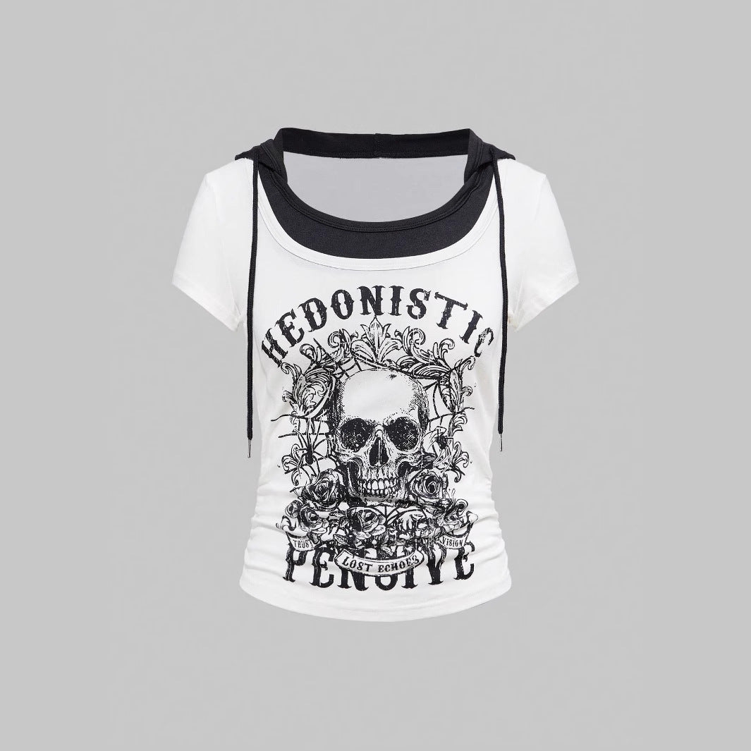 Damen Grafik T-Shirt mit Distressed Skull-Design Drune