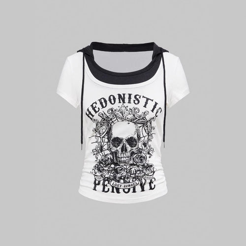 Damen Grafik T-Shirt mit Distressed Skull-Design Drune