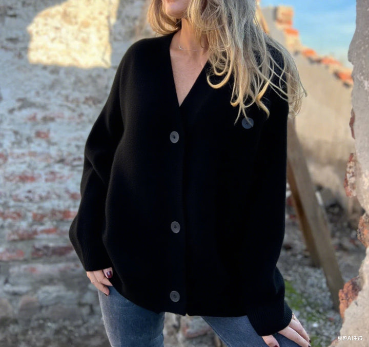 Damen gemütlicher Strick-Cardigan mit Knopfdetails und breiten Ärmel Drune
