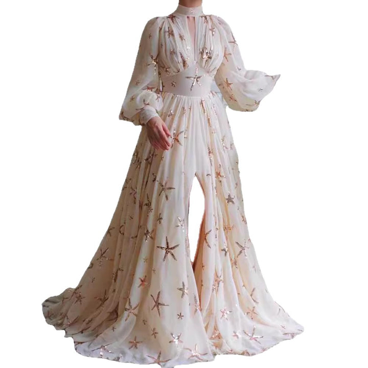 Damen Elegantes Abendkleid mit opulenter Transparenz und funkelnden Pailletten Drune