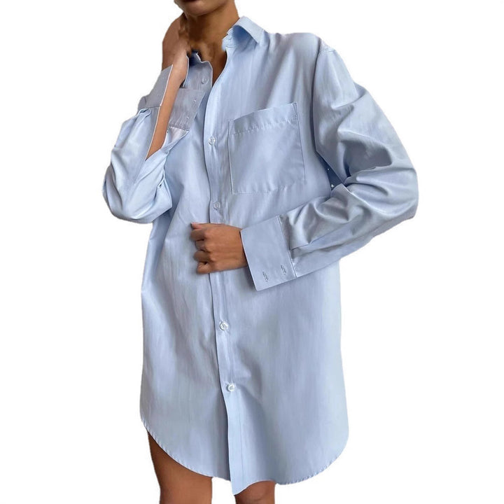 Damen Chic Knopfhemd Kleid Drune