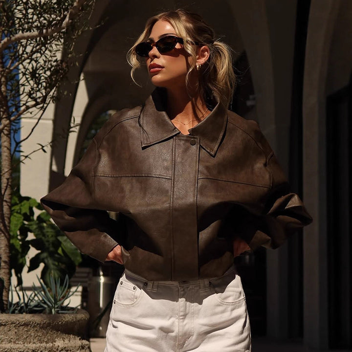 Damen Kunstlederjacke mit lässigem Oversized-Schnitt Drune