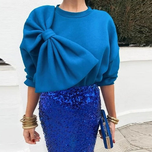 Damen Modischer Pullover mit übergroßem Schleifendetail Drune