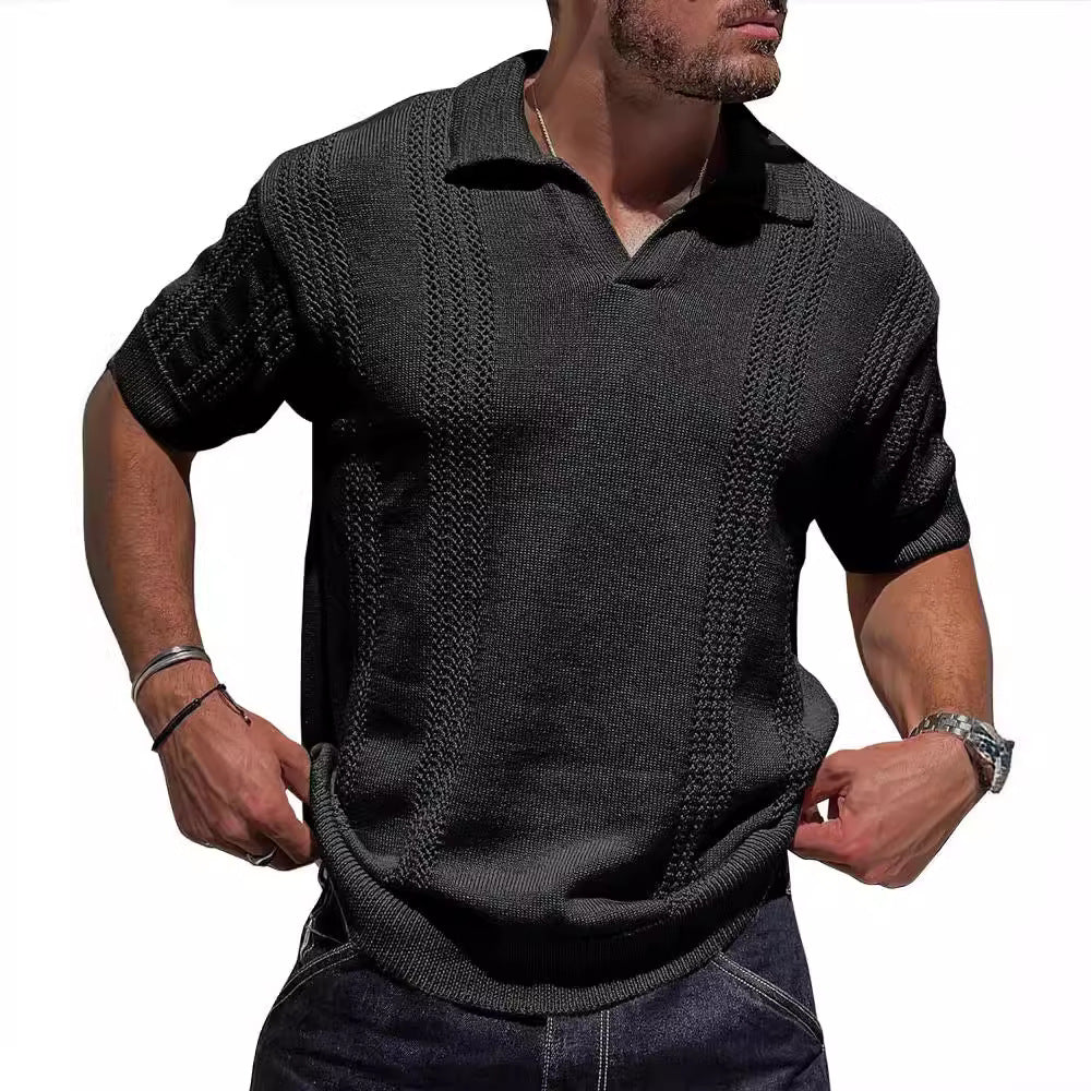 Herren Kurzarm Strickpullover mit strukturierter Oberfläche und Polokragen Drune