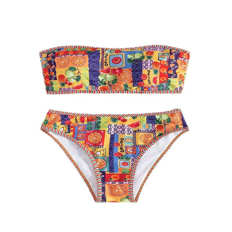 Damen Bandeau-Bikini mit buntem Fruchtmuster Drune