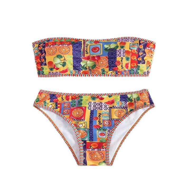 Damen Bandeau-Bikini mit buntem Fruchtmuster Drune