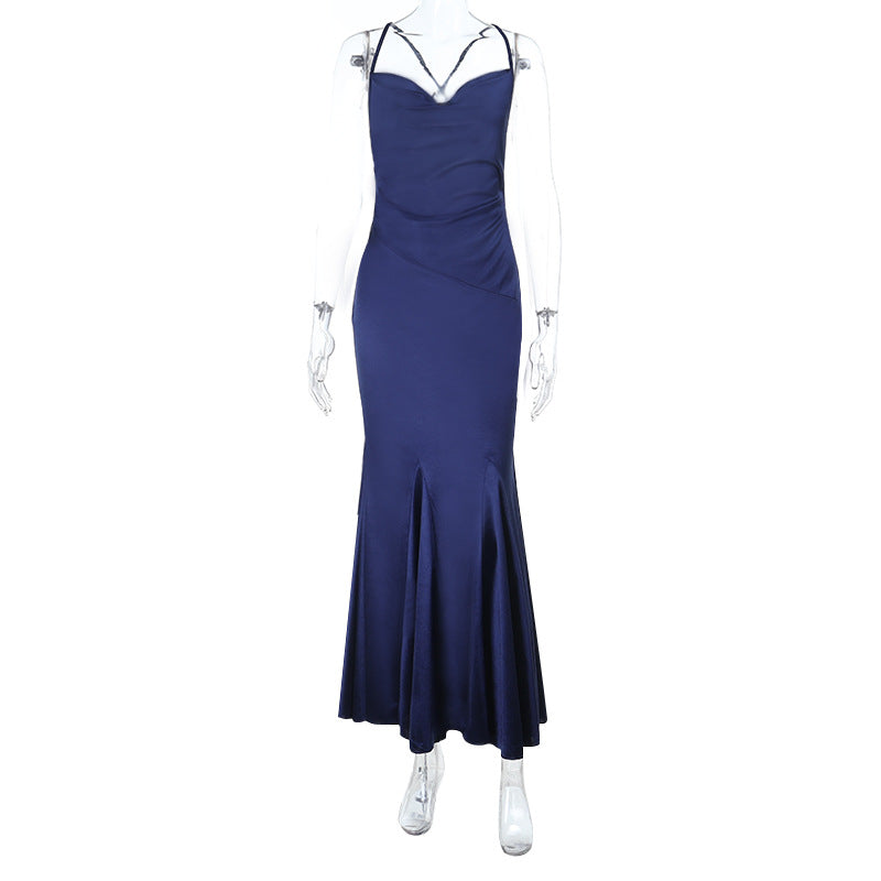 Damen elegantes Abendkleid mit schmalem Schnitt und raffinierten Trägern Drune