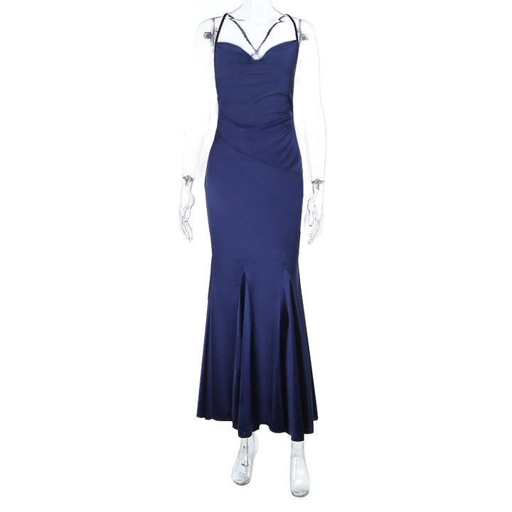 Damen elegantes Abendkleid mit schmalem Schnitt und raffinierten Trägern Drune
