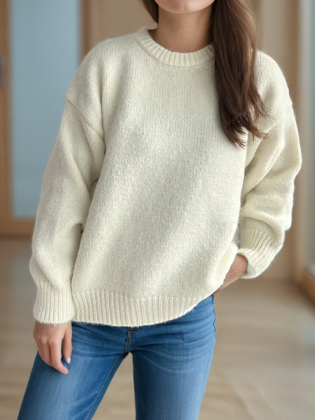 Damen lässiger Oversize-Pullover mit strukturiertem Maschenmuster Drune