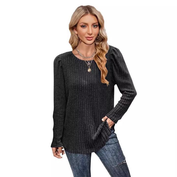 Damen Strickpullover mit Puffärmeln und feinem Rippenmuster Drune