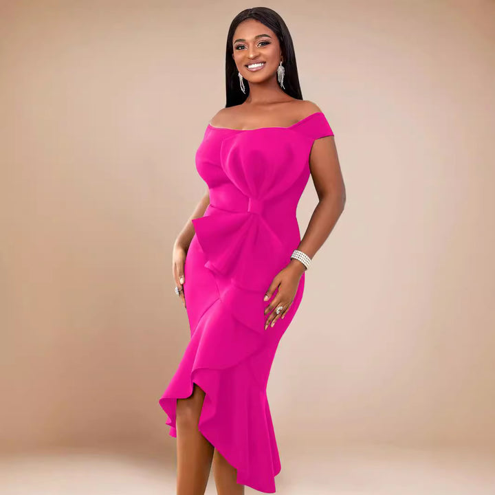 Damen Elegantes Wickelkleid mit Rüschen und Off-Shoulder Design Drune