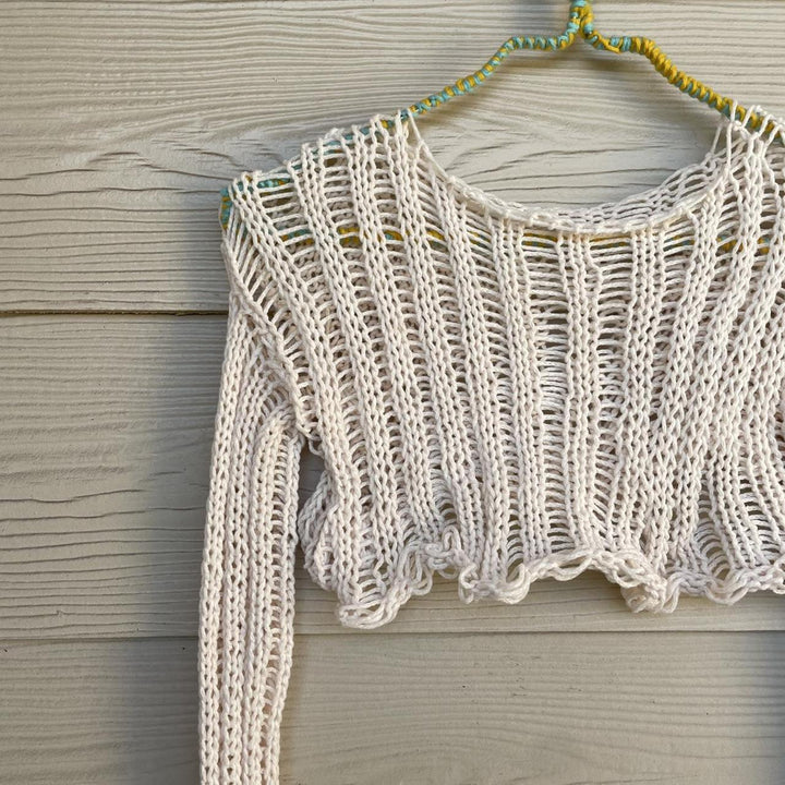 Damen gehäkeltes Crop-Top mit offenen Ärmeln und lässigem Design Drune