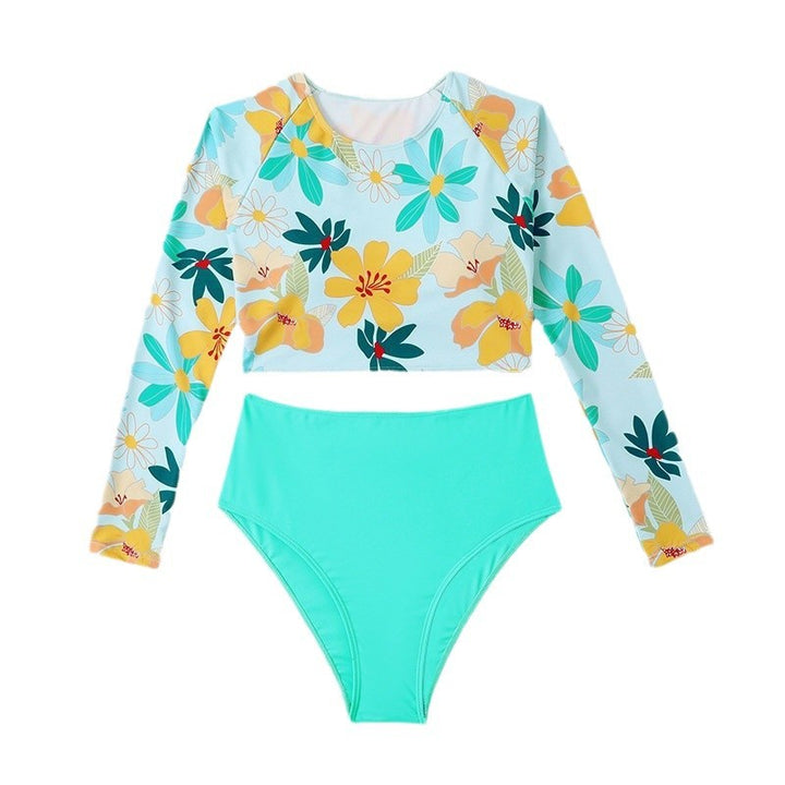 Damen Schwimmanzug mit floralem Langarmoberteil und hoch geschnittenem Unterteil Drune