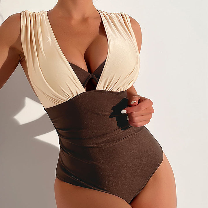 Damen Einteiler Badeanzug mit tiefem V-Ausschnitt und modischem Cut-Out Drune