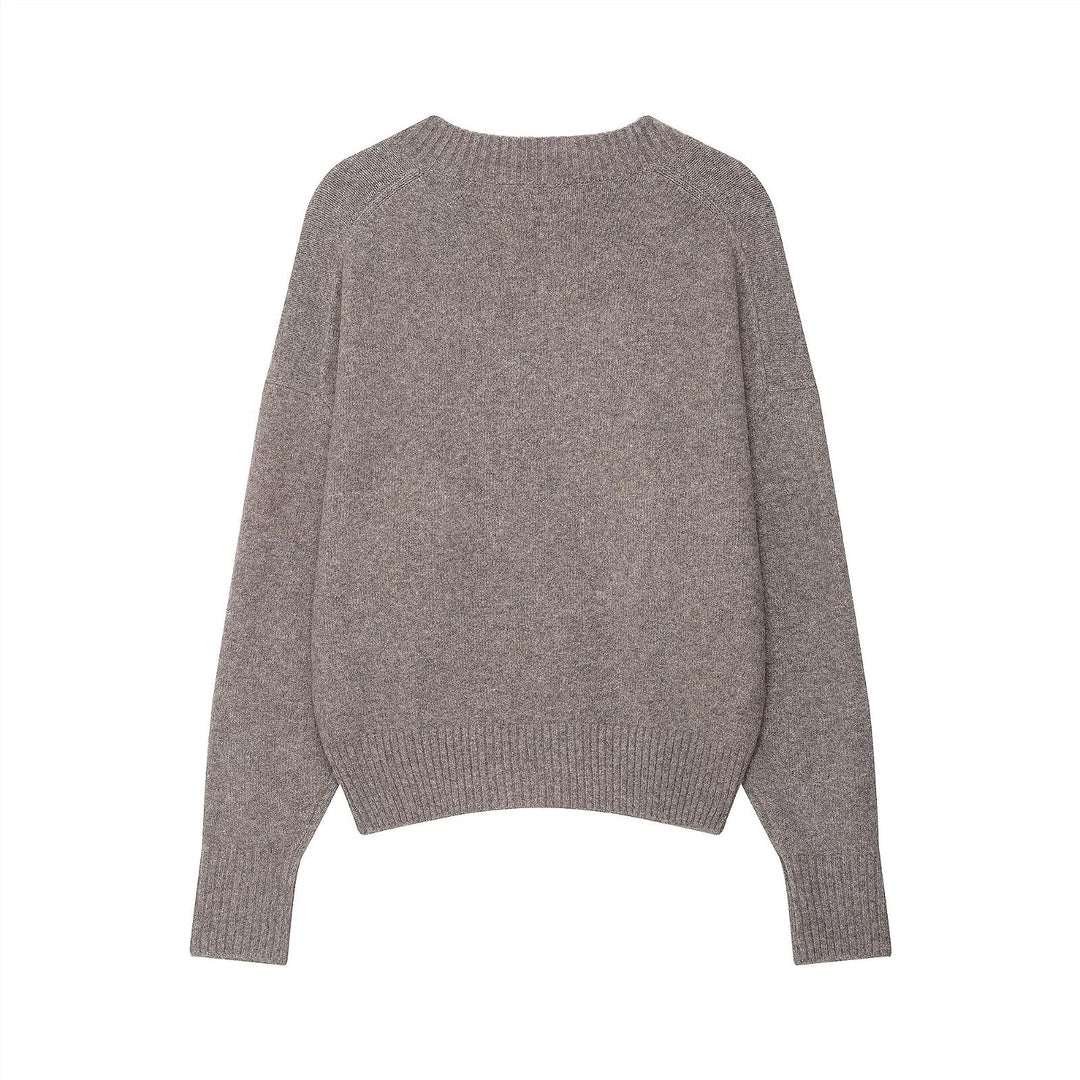 Damen eleganter V-Ausschnitt Pullover aus feiner Wolle Drune