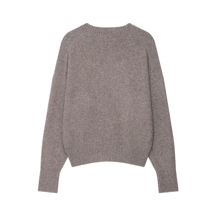 Damen eleganter V-Ausschnitt Pullover aus feiner Wolle Drune