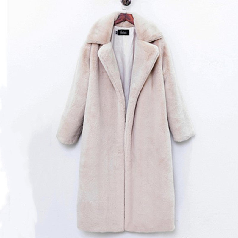 Damen Langer Teddy-Mantel mit breitem Revers und elegantem Schnitt Drune