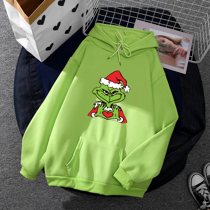 Damen Komfortabler Kapuzenpullover mit Grinch-Motiv Drune
