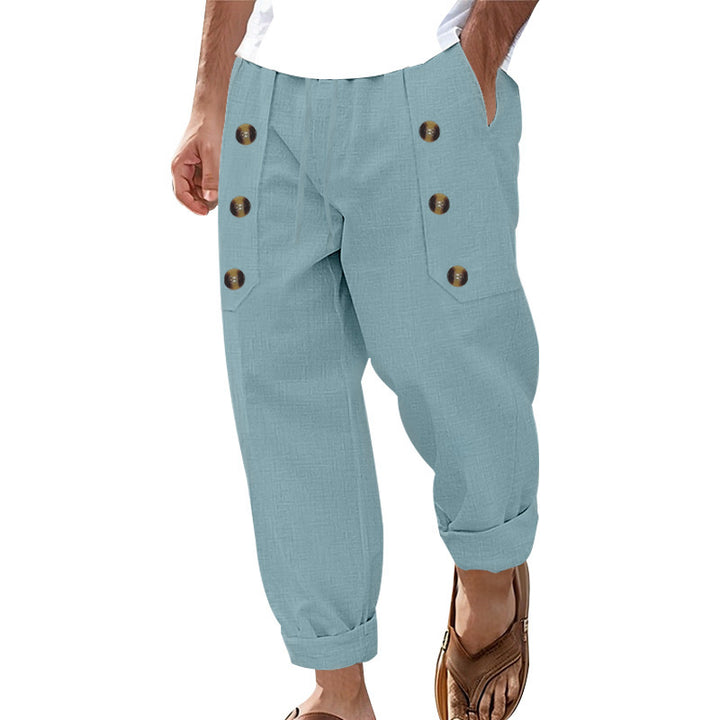 Herren lässige Leinen-Cargo-Hose mit praktischen Knöpfen und seitlichen Taschen Drune