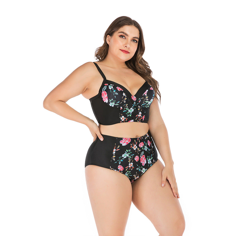 Damen Hochtailliertes Bikini-Set mit floralem Oberteil und unterstützendem Schnitt Drune