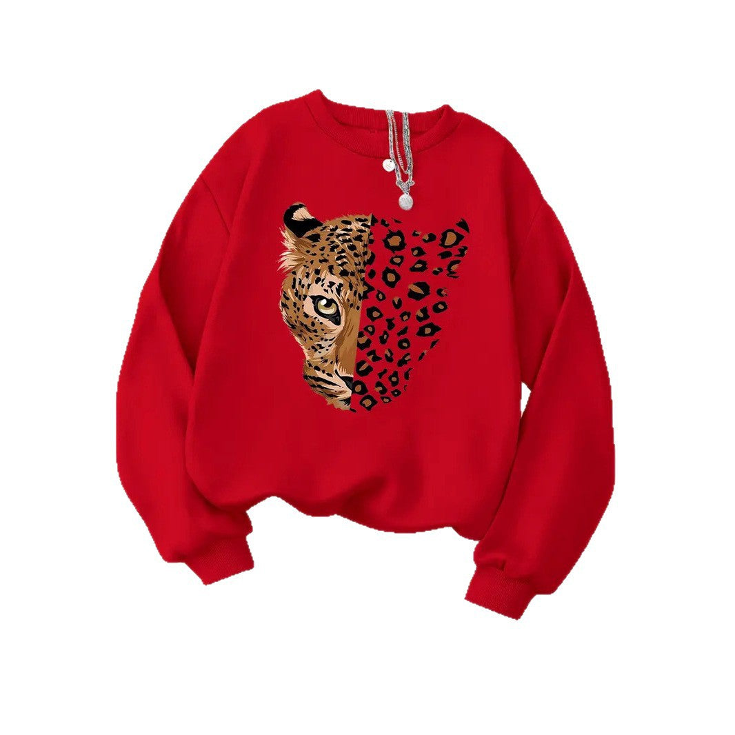 Damen Sweatshirt mit Leopardenmotiven Drune