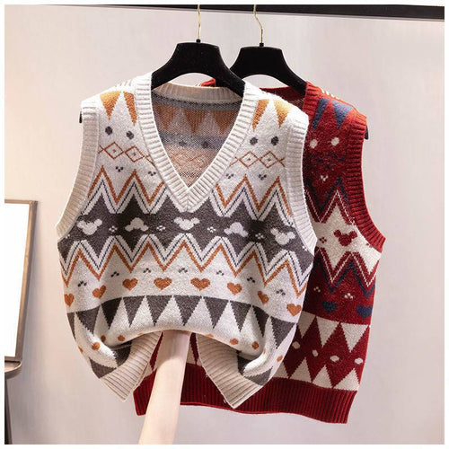 Damen Strickweste mit V-Ausschnitt und geometrischem Muster Drune