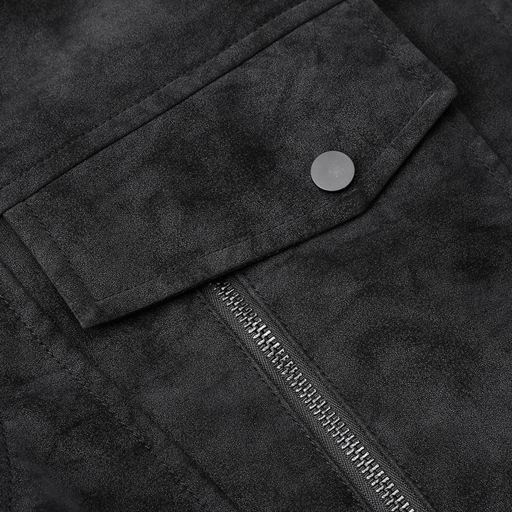Herren  Faux-Suede Strukturierte Stehkragen-Zip-Jacke mit schrägen Brusttaschen Drune