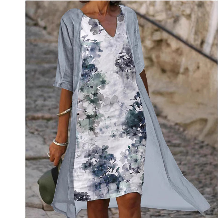 Damen Freizeitkleid mit floralem Design und tiefem V-Ausschnitt Drune