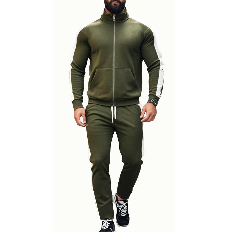 Herren sportlicher Trainingsanzug mit stylischem Reißverschluss und Kontraststreifen Drune
