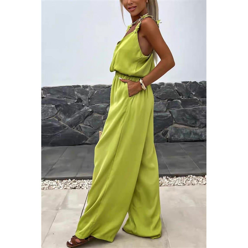 Damen Jumpsuit mit floralen Rüschen und weitem Bein Drune