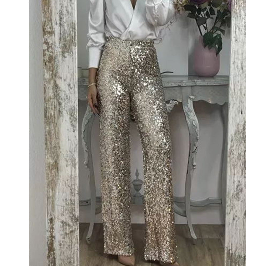 Damen Glitzernde Palazzohose mit hohem Bund und weitem Bein Drune