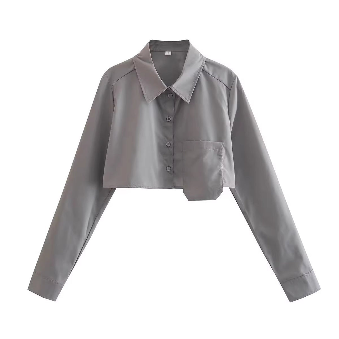 Damen cropped Bluse mit modernem Schnitt und praktischem Taschen-Design Drune