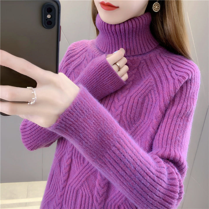 Damen Strickpullover mit hohem Kragen und feinem Zopfmuster Drune