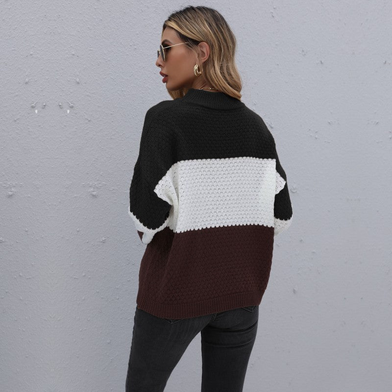 Damen lässiger Strickpullover mit modernem Blockstreifenmuster Drune