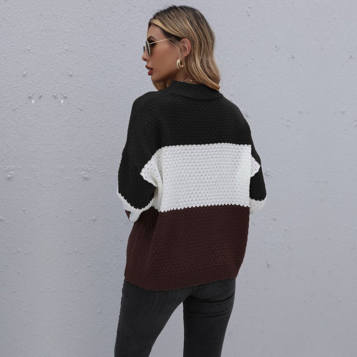 Damen lässiger Strickpullover mit modernem Blockstreifenmuster Drune