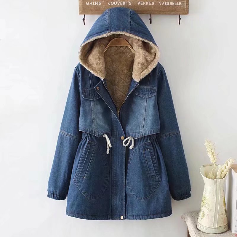 Damen Urbanes Denim Parka mit warmem Innenfutter und Kapuze Drune