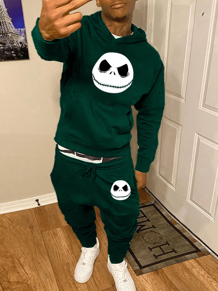 Damen Sportliches Hoodie- und Jogginghose-Set mit Jack Skellington-Motiv Drune