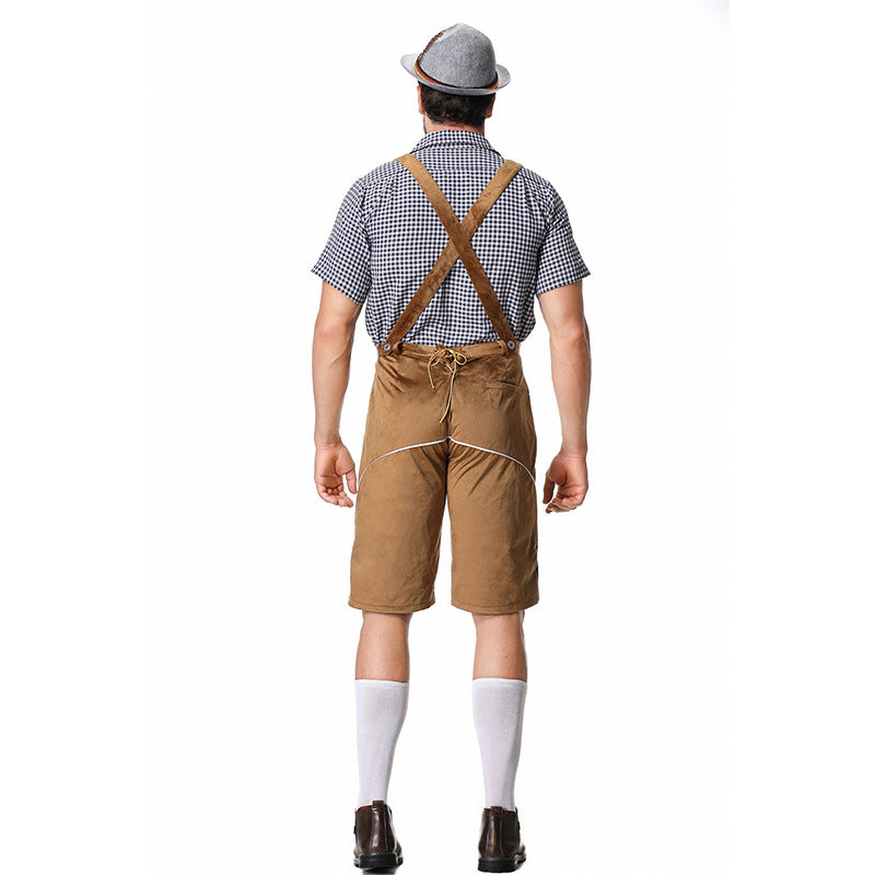 Herren nan bayerisches Trachten-Set Kniebundhose mit besticktem Vorderspiegel und verstellbaren Hosenträgern Drune
