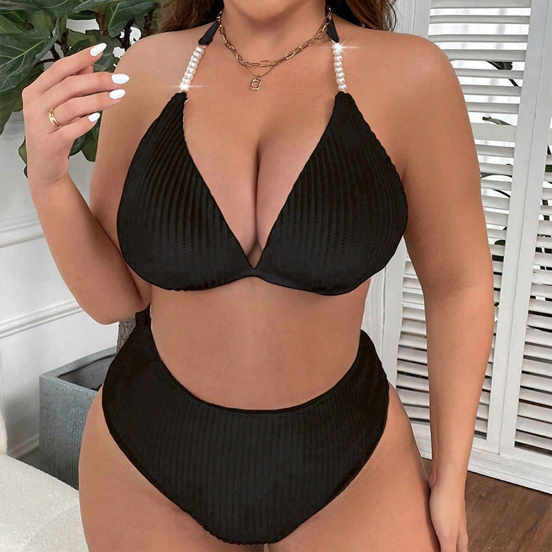 Damen Hochtaillierter Plissee-Bikini mit trägerfreiem Oberteil Drune