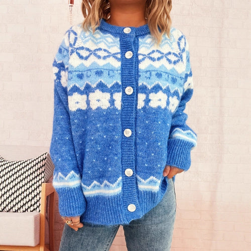 Damen kuschelige Strickjacke mit festlichem Norweger-Muster Drune