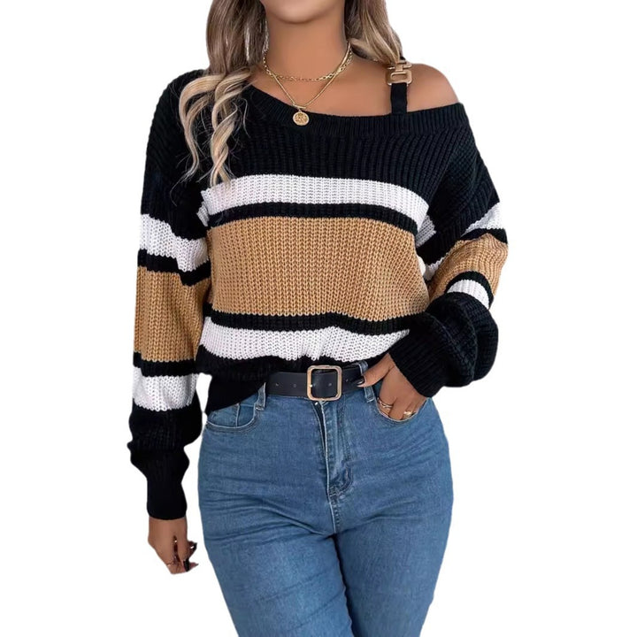 Damen Off-Shoulder Pullover mit Streifendetails und modischem Träger Drune