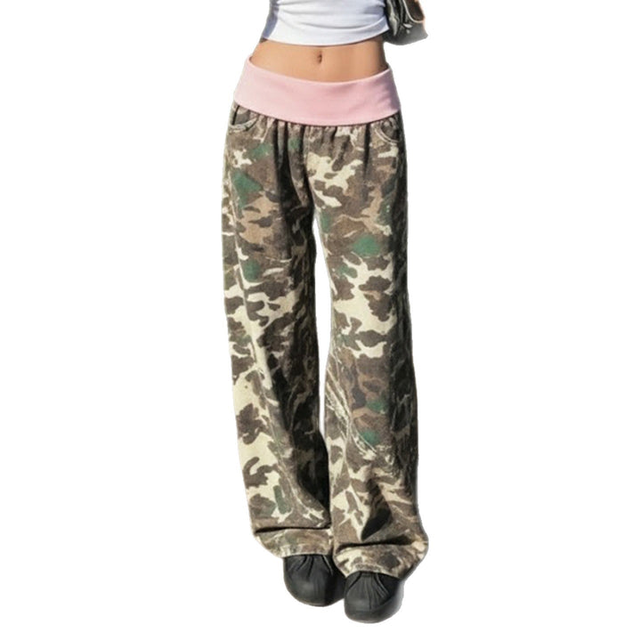 Damen bequeme Cargohose mit elastischem Bund und Camouflage-Muster Drune