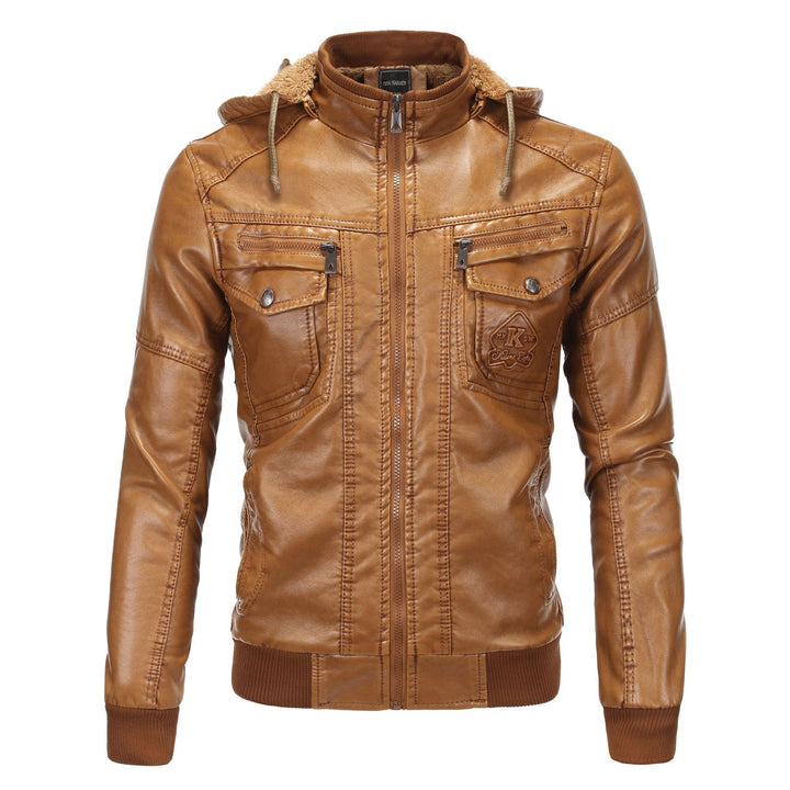 Herren Stilvolle Kapuzen-Faux-Lederjacke Drune